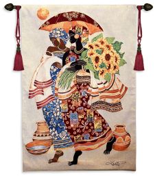Sunflowers and Umbrella Wall Tapestry