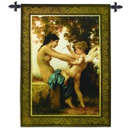 Young Girl Defending Herself against Eros Wall Tapestry