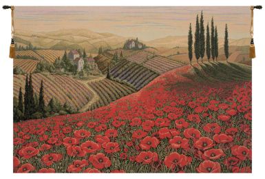 Tuscan Poppy Landscape Italian Tapestry