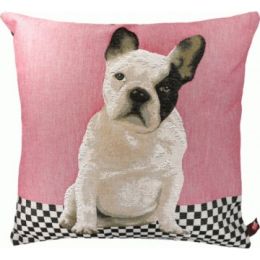 Dog Sitting Sideways Pink  French Cushion