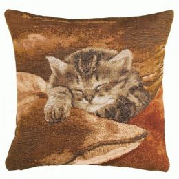 Sleeping Cat Brown French Cushion