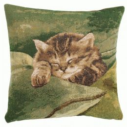 Sleeping Cat Green French Cushion